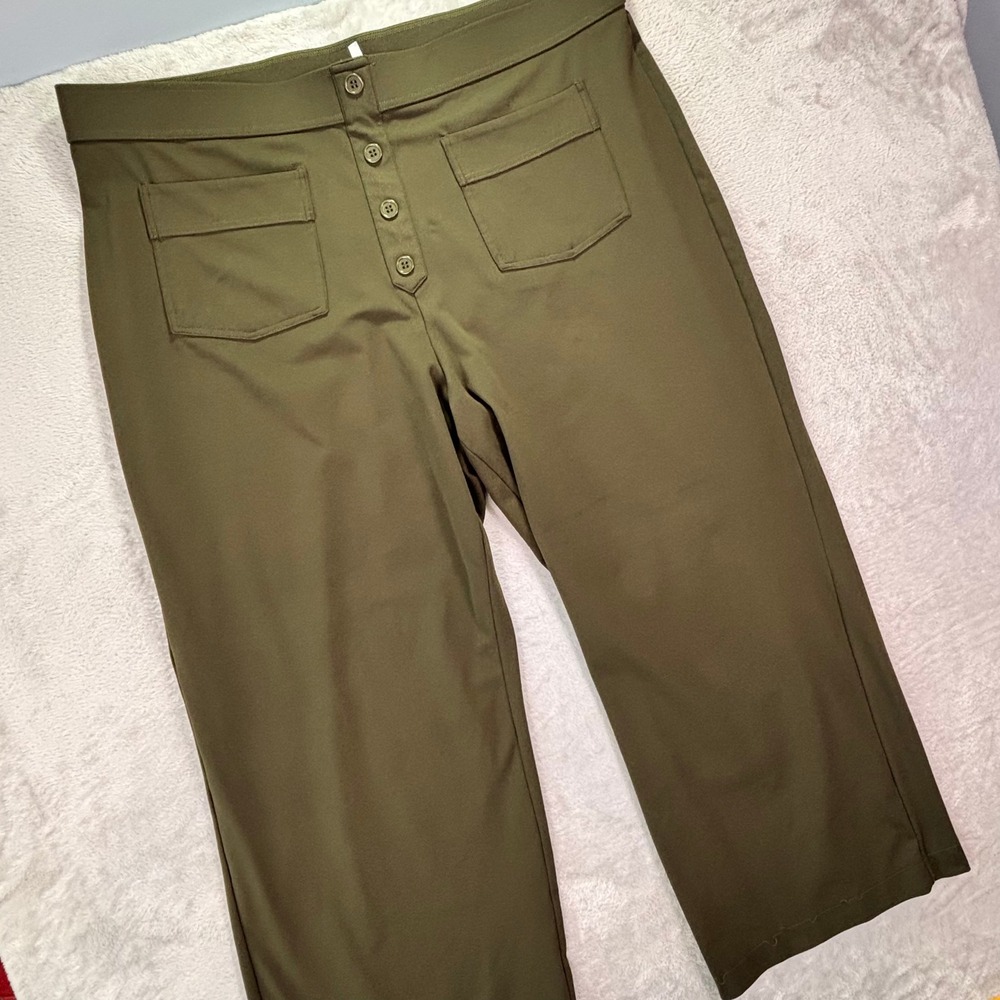 Halara Women Pants Size 3X Olive Green Button Front Wide Leg Stretchy Pockets
